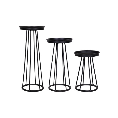 Set of 3 Matte Black Soho Handcrafted Pillar Candle Holder 10"