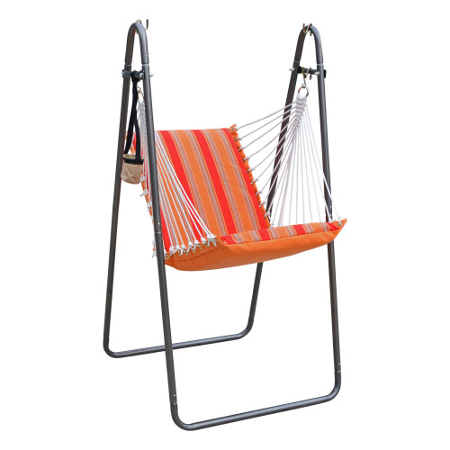 Ultimate Relaxation: 64" Orange and Red Acrylic Soft Comfort Hammock Chair with Stand