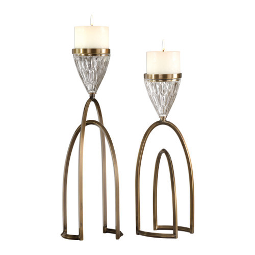 Set of 2 Carma Bronze and Crystal Double Arched Candleholders 24"