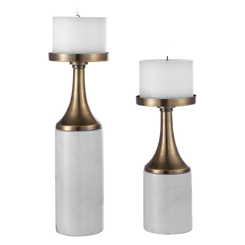 Set of 2 White Marble Candle Holders 13"