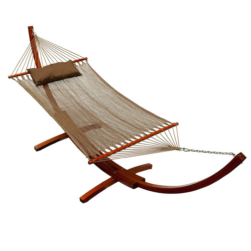 Caribbean Polyester Rope Hammock Set - 82" x 55" - Wooden Arc Stand - Comfort and Style