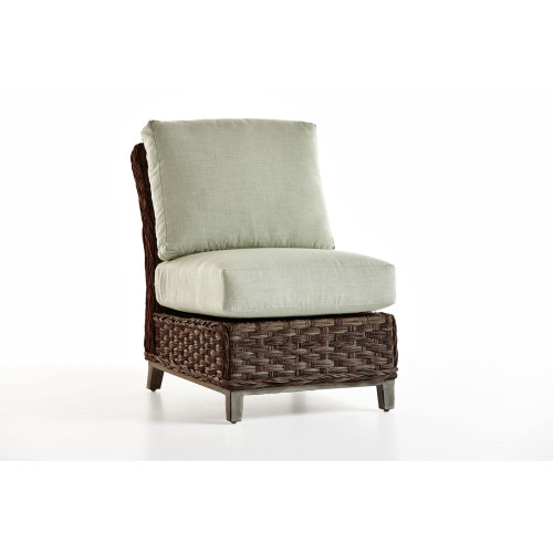 34" Brown Synthetic Wicker Armless Slipper Chair with Green Cushion