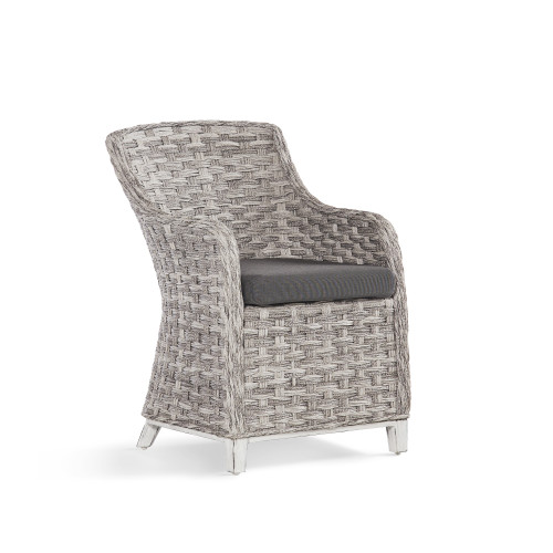 35" Brown Grand Isle Synthetic Wicker Dining Chair with Blue Cushion