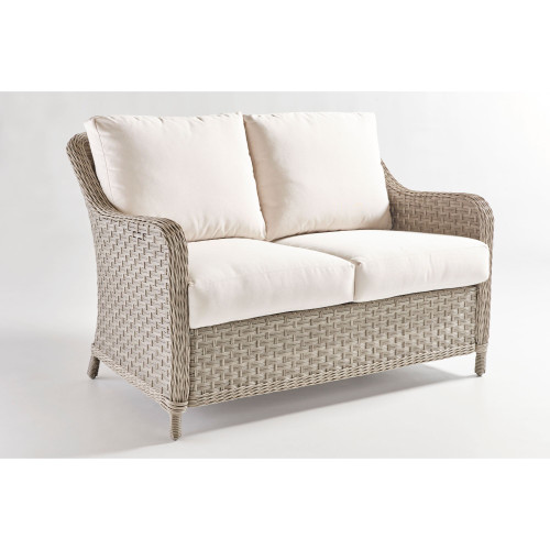 51.5" Gray Synthetic Wicker Mayfair Loveseat with Canvas Brown Cushion