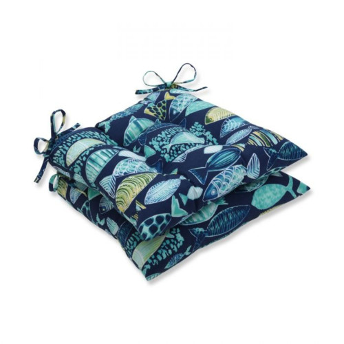 Set of 2 Nautical Outdoor Patio Aqua Blue and Green Iron Seat Cushions 19"