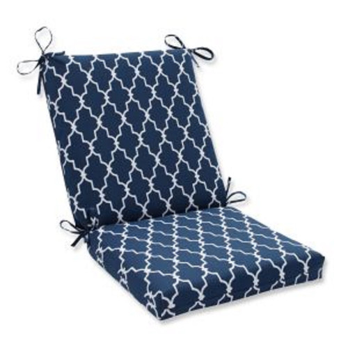 18" x 36.5" Moroccan Gate Navy Blue and White Outdoor Patio Chair Cushion with Ties