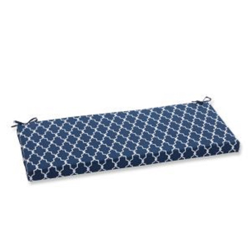 18" x 45" Moroccan Gate Navy Blue and White Reversible Bench Cushion