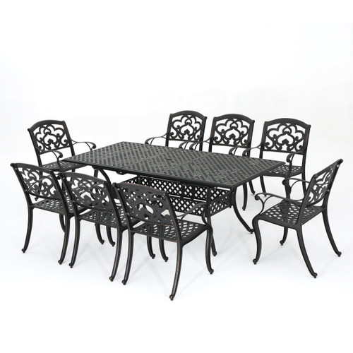 9-Piece Black Shiny Copper Finish Aluminum Outdoor Furniture Patio Dining Set