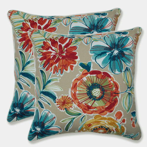 Flowers and Berries UV-Resistant Outdoor Patio Throw Pillows - 18.5" - Set of 2