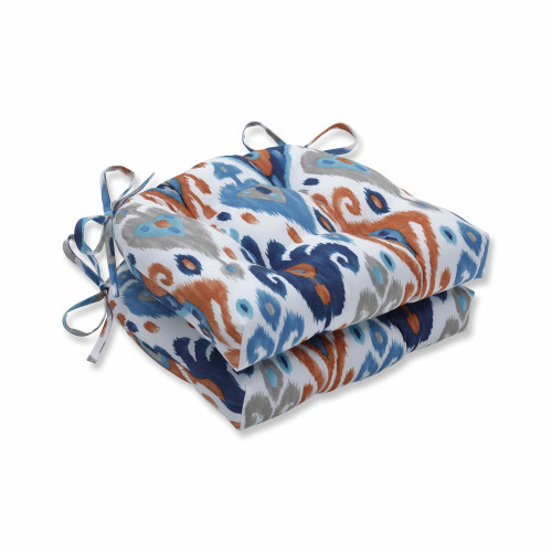Set of 2 Vibrantly Colored Ikat Pattern Outdoor Patio Reversible Chair Pads 16"