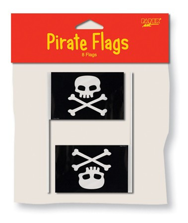Club Pack of 48 Black and White Skull Crossbones Buried Treasured Pirate Party Flags 6"