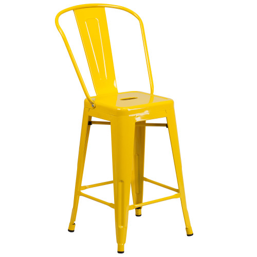 Yellow Contemporary Outdoor Patio Counter Height Stool with Removable Back - Comfortable and Stylish Seating for Any Space