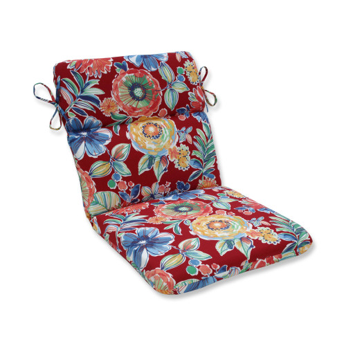 40.5" Red and Blue Floral UV Resistant Patio Rounded Corners Chair Cushion