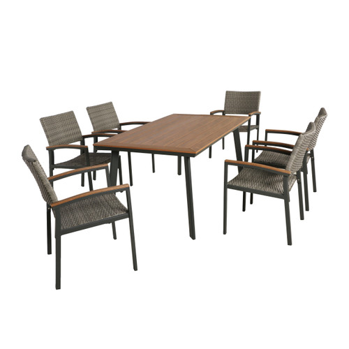 7-Piece Gray Contemporary Aluminum and Wicker Outdoor Furniture Patio Dining Set