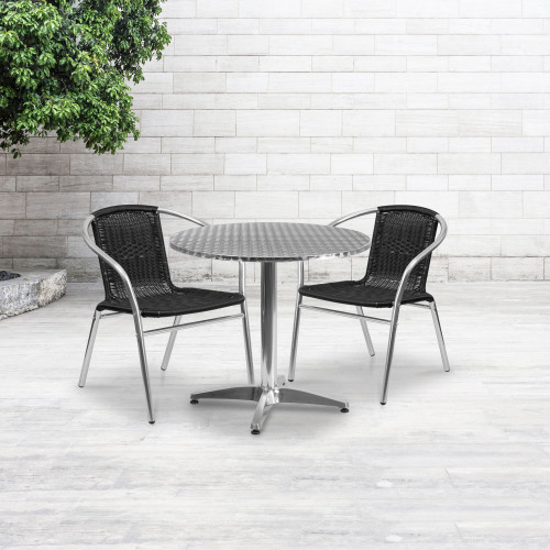 3-Piece Silver and Black Outdoor Patio Rattan Wicker Table with Chairs