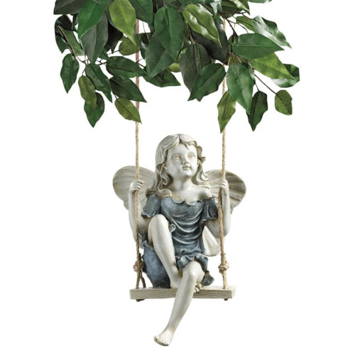 11.5" Gray and Blue Summertime Fairy on a Swing Outdoor Garden Statue