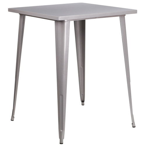 40.75" Silver Square Outdoor Furniture Patio Cafe Bar Height Table - Retro-Modern Industrial Style