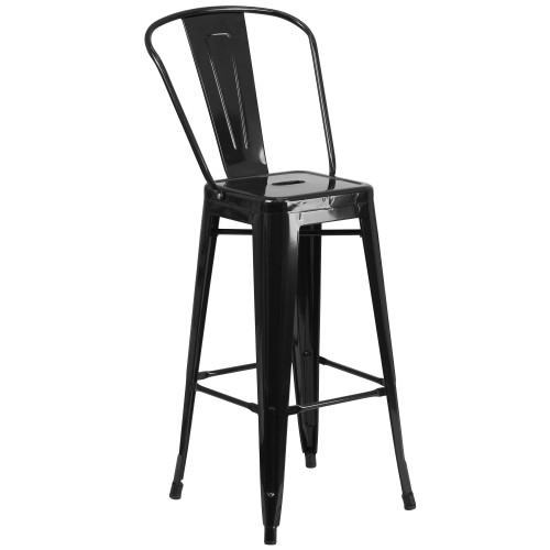 45.25" Black Contemporary Outdoor Patio Bar Stool with Removable Back - Retro-Vintage Style for Commercial and Residential Use