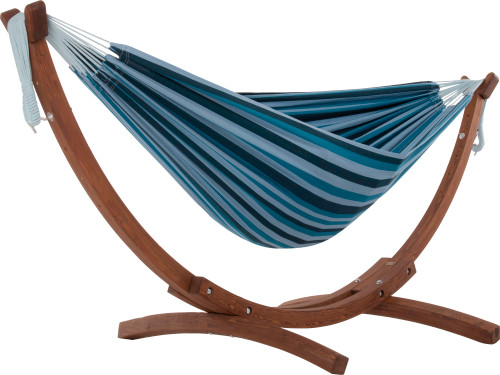 Relax in Style with a 102" Blue Striped Brazilian Style Hammock and Stand Set