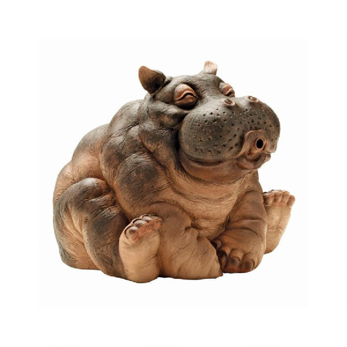 10.5" Hippo Spitting Water Piped Outdoor Garden Statue