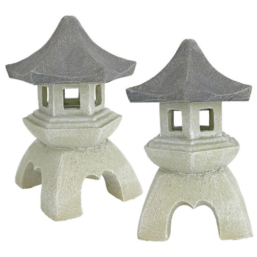 Medium Pagoda Lanterns Sculptures - 10.5" - White and Gray - Set of 2