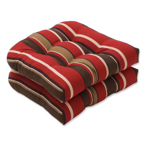 Striped Patio Wicker Chair Seat Cushions - 19" - Set of 2 - Burgundy and Brown