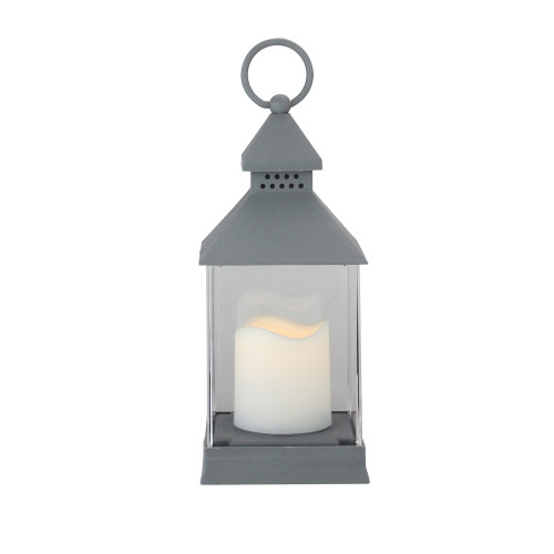 9.5" Gray Candle Lantern with Flameless LED Candle Tabletop Decor