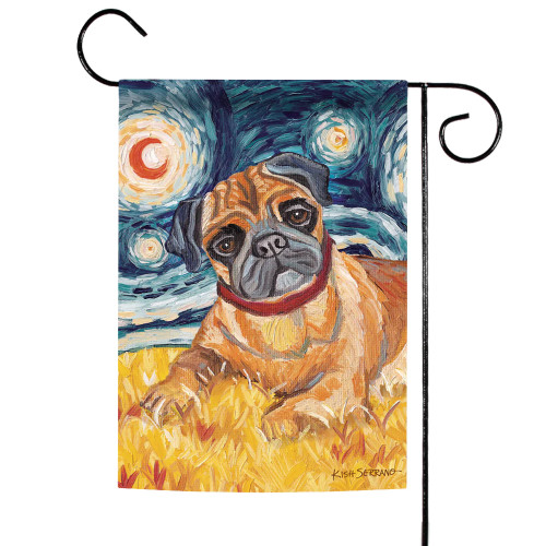 Dog Lovers Fawn Pug Outdoor Garden Flag 18" x 12.5"