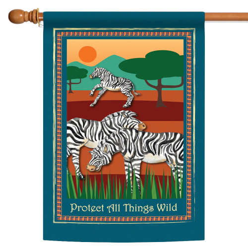 Zebra 'Protect All Things Wild' Outdoor House Flag 40" x 28"