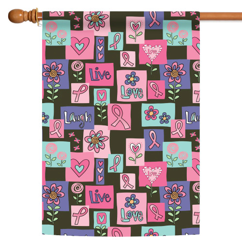 Ribbon and Flowers Collage 'Live Love and Laugh' Outdoor House Flag 40" x 28"