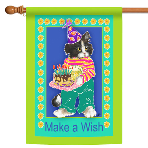 Kitty Wishes 'Make a Wish' Outdoor House Flag 40" x 28"