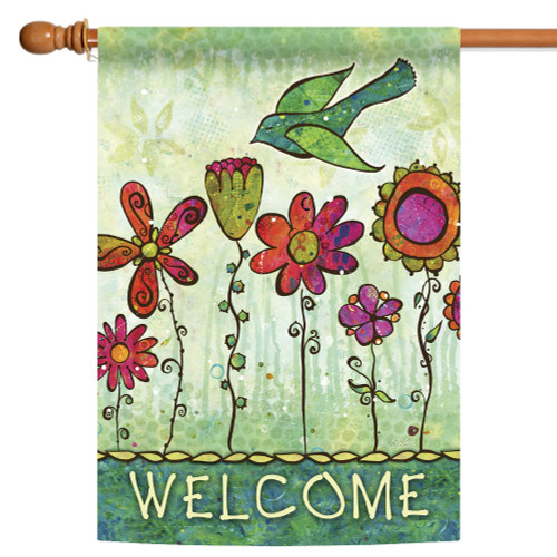 Groovy Blooms 'Welcome' Outdoor House Flag 40" x 28"