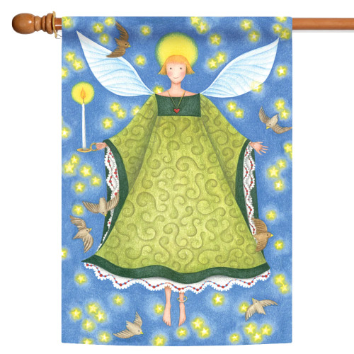 Angel and Birds Fade Resistant Outdoor Flag - 40" x 28" - Blue and Green