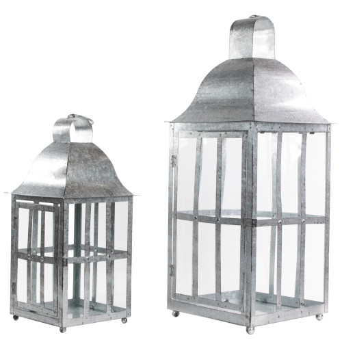 Set of 2 Distressed Galvanized Metal Candle Lanterns 23.75"