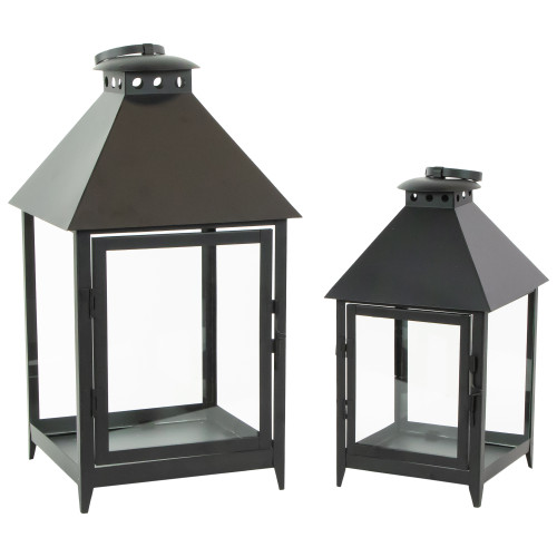 Set of 2 Black Modern Style Candle Lanterns 15.75"