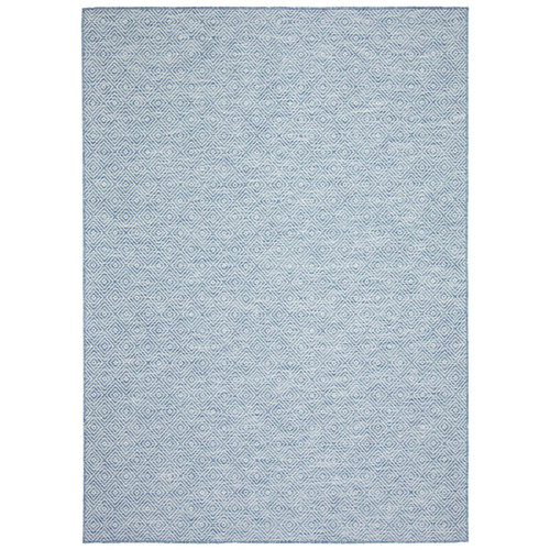6.5' x 9.5' Blue and Off White Geometric Rectangular Outdoor Area Throw Rug