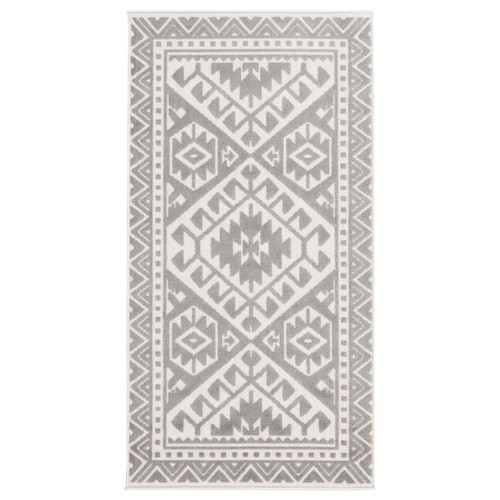 2.5' x 5' Gray and Off White Geometric Rectangular Outdoor Area Throw Rug