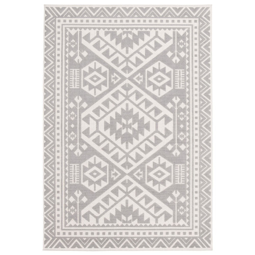 4' x 5.5' Gray and Off White Geometric Rectangular Outdoor Area Throw Rug