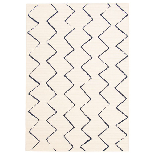 4' x 5.5' Off White and Blue Moroccan Rectangular Area Throw Rug