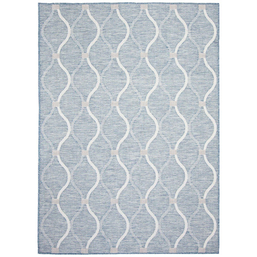 5.25' x 7.25' Blue and Off White Abstract Rectangular Outdoor Area Throw Rug
