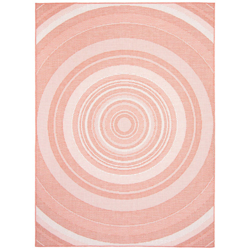 6.5' x 9.5' Coral Orange and Off White Geometric Rectangular Area Throw Rug