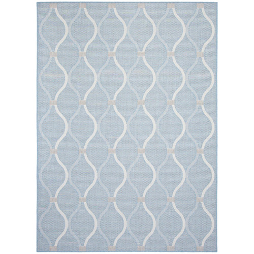 5.25' x 7.25' Off White and Blue Abstract Rectangular Outdoor Area Throw Rug