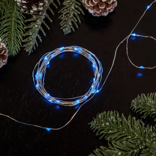 50-Count Blue LED Micro Fairy Christmas Lights - 16ft, Copper Wire