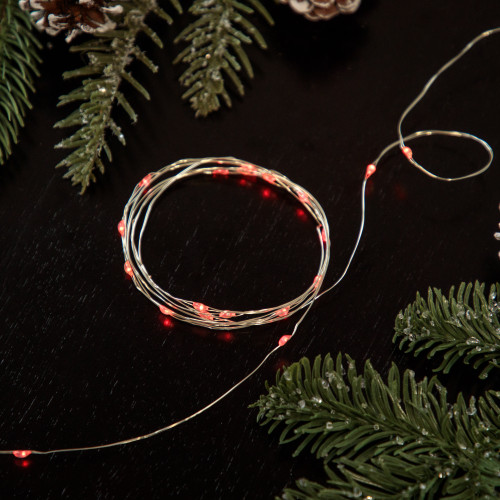 50-Count Red LED Micro Fairy Christmas Lights - 16ft, Copper Wire