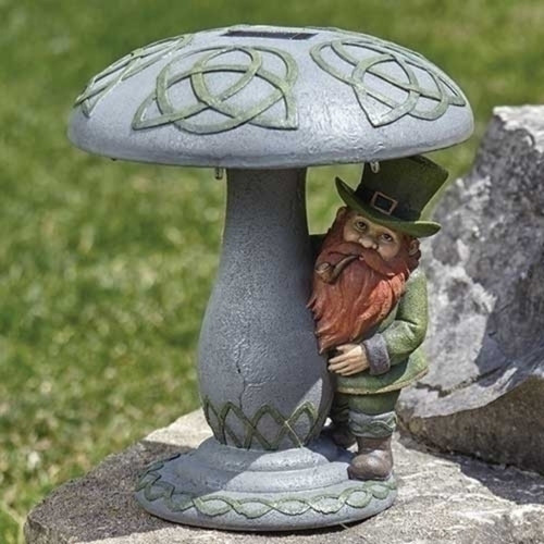 12.25" LED Lighted Solar Leprechaun Laying Under Mushroom Outdoor