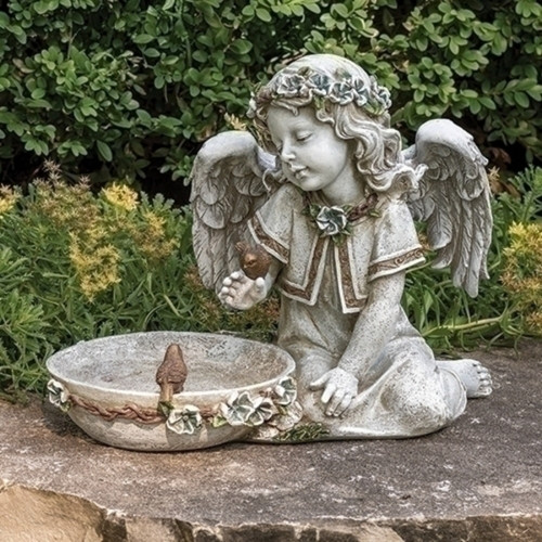 14" LED Solar Birdbath Angel Outdoor Garden Statue
