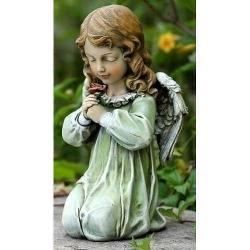 12" Kneeling Angel with Rose Outdoor Garden Statue
