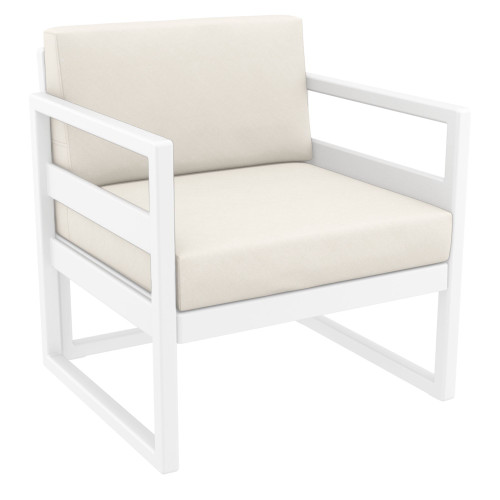 30" White Patio Club Armchair with Sunbrella Natural Beige Cushion - Unmatched Comfort and Elegance