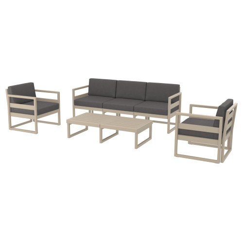 4 Piece Taupe Outdoor Patio Lounge Set with Charcoal Sunbrella Cushion 78.75"