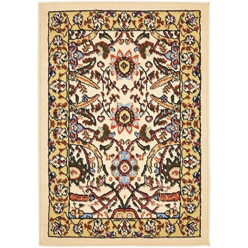 2' x 3' Beige and Red Outdoor Garden Inspired Rectangular Area Throw Rug